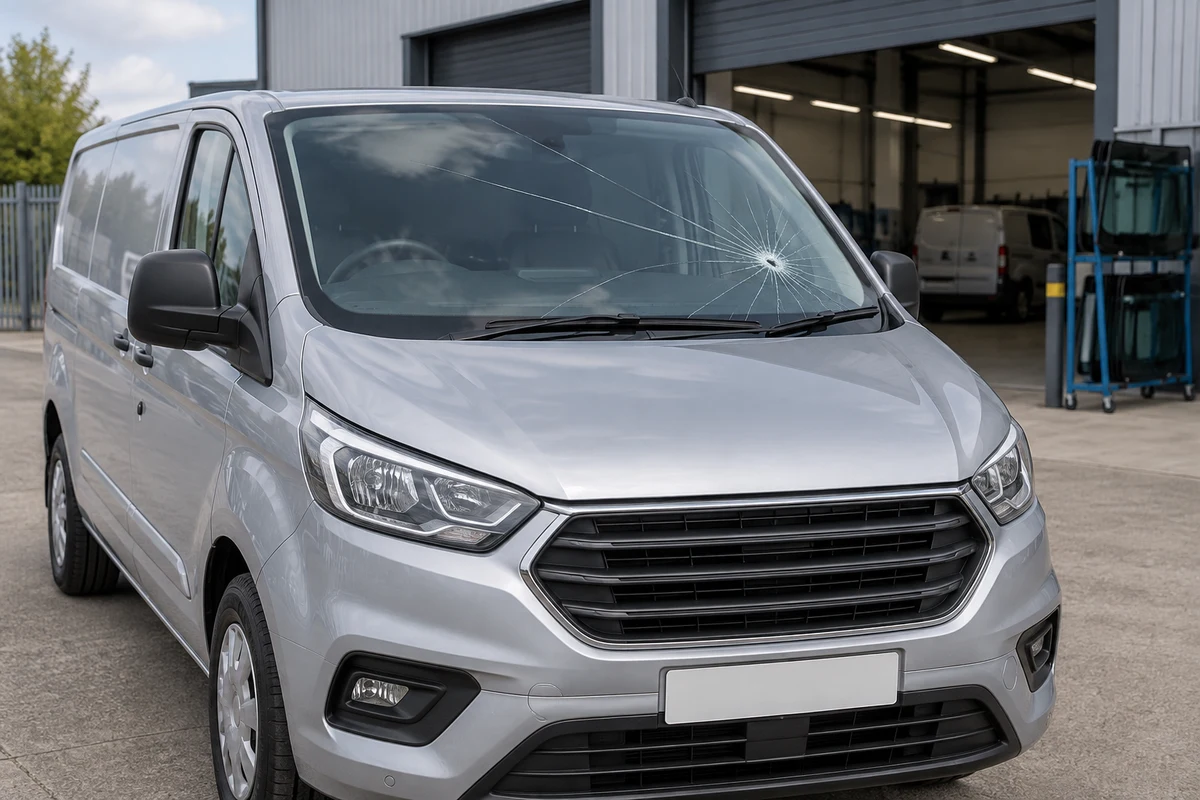 Silver van with a cracked windscreen