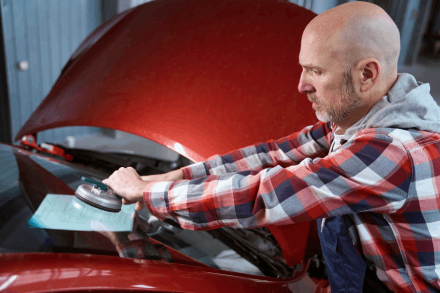 Windscreen specialist working on vehicle glass